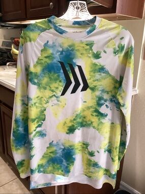 Gillz Men’s Long Sleeve Swim Shirt - White with Blue & Yellow Watercolor
